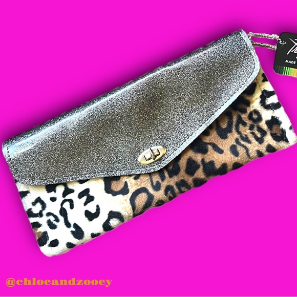 Y2K VINTAGE NWT Trophy Queen Gunmetal Gray Glitter / Leopard Clutch 🍒 RARE Pinup - Picture 9 of 11